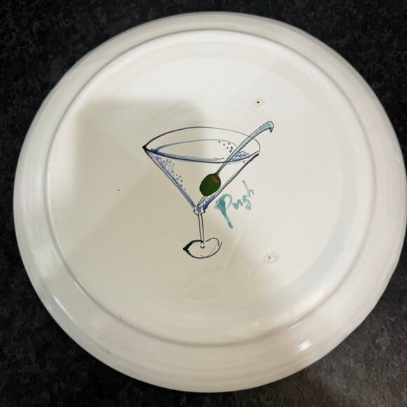Hand Painted Martini Glass Platter Signed Pugh Retro Barware Art Pottery heavy - Picture 3 of 7